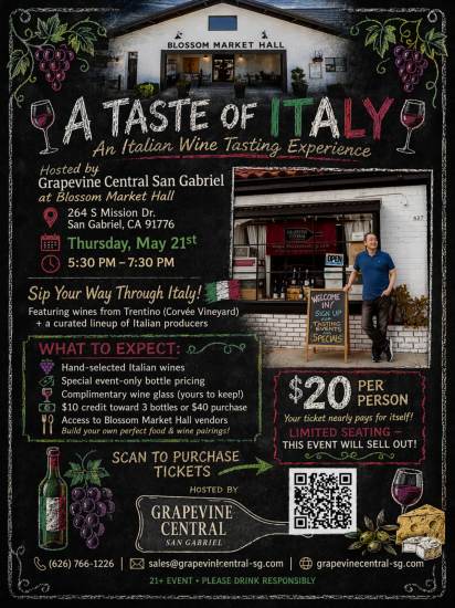 (image for) A Taste of Italy Wine Tasting Event at Blossom Market Hall