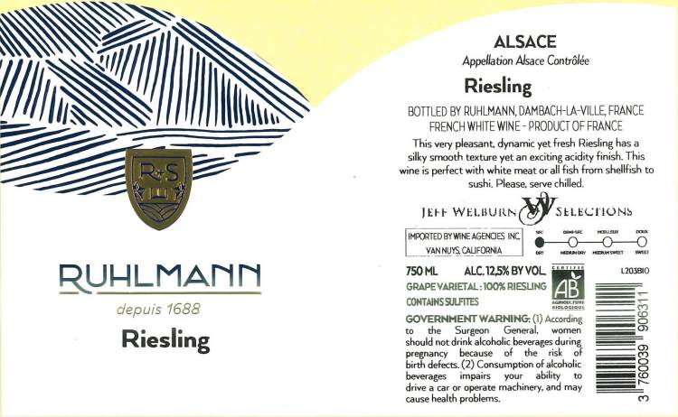 (image for) 2019 Domaine Ruhlmann Riesling, Organic
